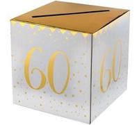 Santex Tirelire 6186-60 métallisée 60 ans carton blanc et or 20x20x20 cm fente 18 cm