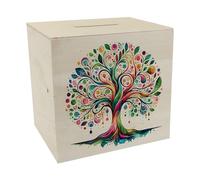 Tirelire arbre de vie en bois, style aquarelle, œuvre d'art coloré, distributeur d'énergie pour votre famille, arbre de force coloré