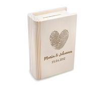 Tirelire avec gravure au choix - En bois véritable - Avec serrure et clé - Réutilisable durablement - Tirelire cochon - Idée cadeau pour couple - Pour mariage, anniversaire, mariage - Motif cœur
