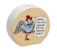 Tirelire avec motif coq en bleu sur le thème de l'argent à boire et avec inscription amusante - Belle tirelire comme cadeau pour les renards qui aiment les poules et ont un poulet dans la ferme