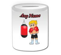 Tirelire blonde boxe (thème arts martiaux, blanc) - n'importe quel nom/message sur votre tirelire unique - Kung Fu Boxer cheveux jaunes