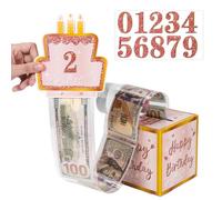 Tirelire Cadeau en Espèces, Boîte à Tirer de l'argent Joyeux Anniversaire Money Roll Pull Out Surprise Box DIY Cadeaux Créatifs pour la Famille Amis Fête