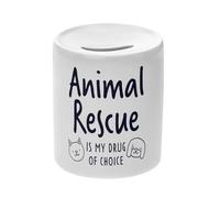 Tirelire Céramique Blanche - Animal Rescue is My Drug of Choice Cat Dog - Boîte à Monnaie avec Bouchon Décoration Chambre Imprimé en France