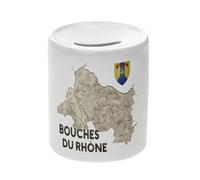 Tirelire Céramique Blanche - Bouches du Rhône 13 Marseille Departement Carte Ancienne PACA - Boîte à Monnaie avec Bouchon Décoration Chambre Imprimé en France