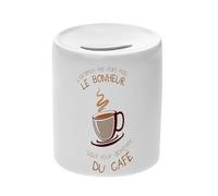 Tirelire Céramique Blanche - Café - l'argent ne Fait Pas Le Bonheur Boisson Boîte à Monnaie avec Bouchon Décoration Chambre Imprimé en France