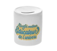 Tirelire Céramique Blanche - Certifié Meilleur Educateur de l'univers Educateur Spécialisé - Boîte à Monnaie avec Bouchon Décoration Chambre Imprimé en France