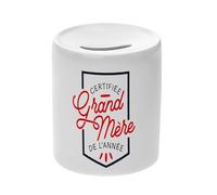 Tirelire Céramique Blanche - Certifiée Grand Mère de l'Année Famille Mamie - Boîte à Monnaie avec Bouchon Décoration Chambre Imprimé en France