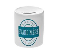 Tirelire Céramique Blanche - Certifiée Grand Mère de l'Année Mamie - Boîte à Monnaie avec Bouchon Décoration Chambre Imprimé en France