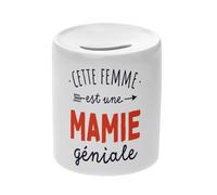Tirelire Céramique Blanche - Cette Femme est Une Mamie Géniale Grand-Mère - Boîte à Monnaie avec Bouchon Décoration Chambre Imprimé en France