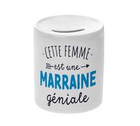 Tirelire Céramique Blanche - Cette Femme est Une Marraine Géniale Naissance - Boîte à Monnaie avec Bouchon Décoration Chambre Imprimé en France