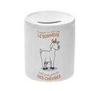 Tirelire Céramique Blanche - Chèvre - l'argent ne Fait Pas Le Bonheur Animaux Mignon Boîte à Monnaie avec Bouchon Décoration Chambre Imprimé en France
