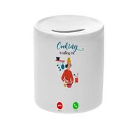 Tirelire Céramique Blanche - Cooking is Calling Me Cook Meal - Boîte à Monnaie avec Bouchon Décoration Chambre Imprimé en France