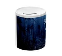Tirelire Céramique Blanche - Couple de Loup Foret Sombre Animaux Sauvages Nature - Boîte à Monnaie avec Bouchon Décoration Chambre Imprimé en France