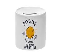 Tirelire Céramique Blanche - Diseuse de Bonne Aventure Boule de Crystal Tarot - Boîte à Monnaie avec Bouchon Décoration Chambre Imprimé en France