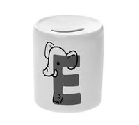 Tirelire Céramique Blanche - E Like Elephant Letter First Name Animals Drawing Child - Boîte à Monnaie avec Bouchon Décoration Chambre Imprimé en France
