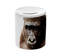 Tirelire Céramique Blanche - Gorille Photo Gros Plan Visage Animal Nature Vie Sauvage - Boîte à Monnaie avec Bouchon Décoration Chambre Imprimé en France
