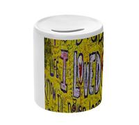 Tirelire Céramique Blanche - Graffiti I Loved You Je t'Ai Aimé - Boîte à Monnaie avec Bouchon Décoration Chambre Imprimé en France