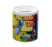 Tirelire Céramique Blanche - Graffiti Oncle Sam Bombe Thank God It's Our Bomb USA - Boîte à Monnaie avec Bouchon Décoration Chambre Imprimé en France