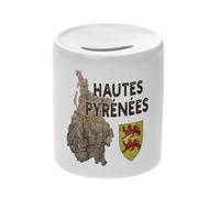 Tirelire Céramique Blanche - Hautes Pyrénées 65 Departement Tarbes Carte Ancienne Occitanie - Boîte à Monnaie avec Bouchon Décoration Chambre Imprimé en France