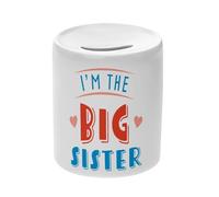 Tirelire Céramique Blanche - I'm The Big Sister Family Daughter Child - Boîte à Monnaie avec Bouchon Décoration Chambre Imprimé en France