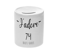 Tirelire Céramique Blanche - J'adore 74 Haute Savoie Departement France Region Annecy - Boîte à Monnaie avec Bouchon Décoration Chambre Imprimé en France