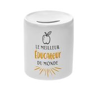 Tirelire Céramique Blanche - Le Meilleur Educateur du Monde Educateur Spécialisé - Boîte à Monnaie avec Bouchon Décoration Chambre Imprimé en France