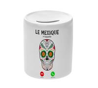 Tirelire Céramique Blanche - Le Mexique m'appelle Calavera Culture - Boîte à Monnaie avec Bouchon Décoration Chambre Imprimé en France