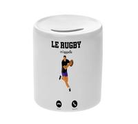Tirelire Céramique Blanche - Le Rugby m'appelle Sport Passion - Boîte à Monnaie avec Bouchon Décoration Chambre Imprimé en France