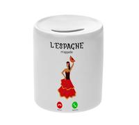 Tirelire Céramique Blanche - L'Espagne m'appelle Flamenco Danse Tradition - Boîte à Monnaie avec Bouchon Décoration Chambre Imprimé en France