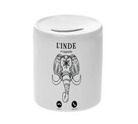 Tirelire Céramique Blanche - l'Inde m'appelle Eléphant Culture Voyage - Boîte à Monnaie avec Bouchon Décoration Chambre Imprimé en France