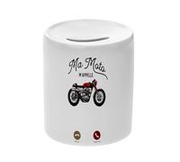 Tirelire Céramique Blanche - Ma Moto m'appelle Passion Gros Cylindre Cafe Racer - Boîte à Monnaie avec Bouchon Décoration Chambre Imprimé en France