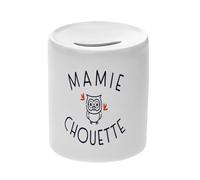 Tirelire Céramique Blanche - Mamie Chouette Famille Mignon Animal - Boîte à Monnaie avec Bouchon Décoration Chambre Imprimé en France