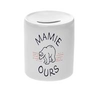 Tirelire Céramique Blanche - Mamie Ours Famille Animal Polaire - Boîte à Monnaie avec Bouchon Décoration Chambre Imprimé en France