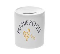 Tirelire Céramique Blanche - Mamie Poule Famille Mignon Animal - Boîte à Monnaie avec Bouchon Décoration Chambre Imprimé en France