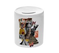 Tirelire Céramique Blanche - Mexico Vintage Collage Mexique Voyage Carte Postale - Boîte à Monnaie avec Bouchon Décoration Chambre Imprimé en France