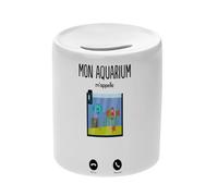 Tirelire Céramique Blanche - Mon Aquarium m'appelle Passion Poissons - Boîte à Monnaie avec Bouchon Décoration Chambre Imprimé en France