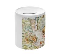 Tirelire Céramique Blanche - Petter Rabbit Pierre Lapin Jardin Illustration Enfant Beatrice Potter - Boîte à Monnaie avec Bouchon Décoration Chambre Imprimé en France