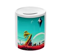 Tirelire Céramique Blanche - Planete Inconnue Science Fiction Fusée Fantastique - Boîte à Monnaie avec Bouchon Décoration Chambre Imprimé en France