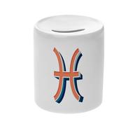 Tirelire Céramique Blanche - Poissons Signe Astrologie Zodiaque Astres Métaphore Symbole Figure Allegorie - Boîte à Monnaie avec Bouchon Décoration Chambre Imprimé en France