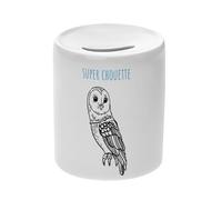 Tirelire Céramique Blanche - Super Chouette Dessin Illustration - Boîte à Monnaie avec Bouchon Décoration Chambre Imprimé en France