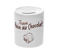 Tirelire Céramique Blanche - Team Pain au Chocolat Humour Blague Paris - Boîte à Monnaie avec Bouchon Décoration Chambre Imprimé en France