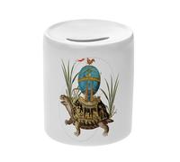 Tirelire Céramique Blanche - Vaisseau Tortue Collage Art Surréalisme Jules Verne Fantastique - Boîte à Monnaie avec Bouchon Décoration Chambre Imprimé en France