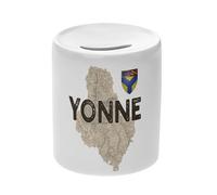 Tirelire Céramique Blanche - Yonne 89 Departement Auxerre Carte Ancienne Bourgogne - Boîte à Monnaie avec Bouchon Décoration Chambre Imprimé en France