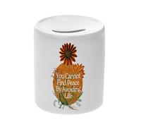 Tirelire Céramique Blanche - You Cannot Find Peace by Avoiding Life Botanique Collage Nature Fleurs Vintage Illustration Retro - Boîte à Monnaie avec Bouchon Décoration Chambre Imprimé en France