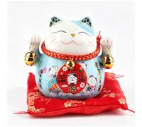Tirelire Chat Chanceux, 4,5 Pouces en Céramique Maneki Neko Chat Chanceux Tirelire Mignon Apporter Chance Bon Voeux Céramique Fortune Chats Pot D'économie Décoration De Bureau(Bleu)