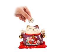 Tirelire Chat Chanceux, 4,5 Pouces en Céramique Maneki Neko Chat Chanceux Tirelire Mignon Apporter Chance Bon Voeux Céramique Fortune Chats Pot D'économie Décoration De Bureau(Violet)