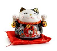 Tirelire Chat Chanceux, Chat Maneki Neko, Tirelire Chat Chanceux Maneki Neko en Céramique avec Cloches Feng Shui Pot d'économie d'argent Chat de Richesse pour Magasin de Voiture à Domicile (Black)