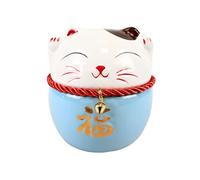 Tirelire Chat Maneki Neko en Porcelaine - Bleu et Blanc