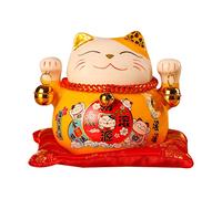 Tirelire Chat Porte-Bonheur 4,5 Pouces, Pot D'épargne Chat de Fortune, Décoration de Bureau, Pot de Monnaie en Céramique pour Enfants, Banque D'économie d'argent(Chat Jaune)