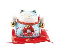 Tirelire Chat Porte-Bonheur 4,5 Pouces, Pot D'épargne Chat de Fortune, Décoration de Bureau, Pot de Monnaie en Céramique pour Enfants, Banque D'économie d'argent(Chat Bleu)